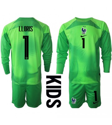Francja Hugo Lloris #1 Bramkarskie Koszulka Wyjazdowych Dziecięca MŚ 2022 Długi Rękaw (+ Krótkie spodenki)